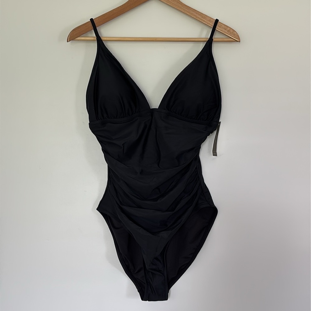 NWT J. Crew Black Ruched plunge one-piece swimsuit - Picture 6 of 11